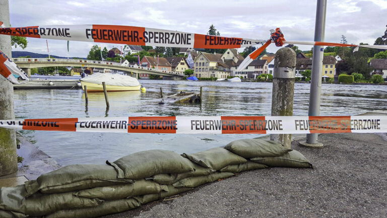 sandbags used on the street during a flood