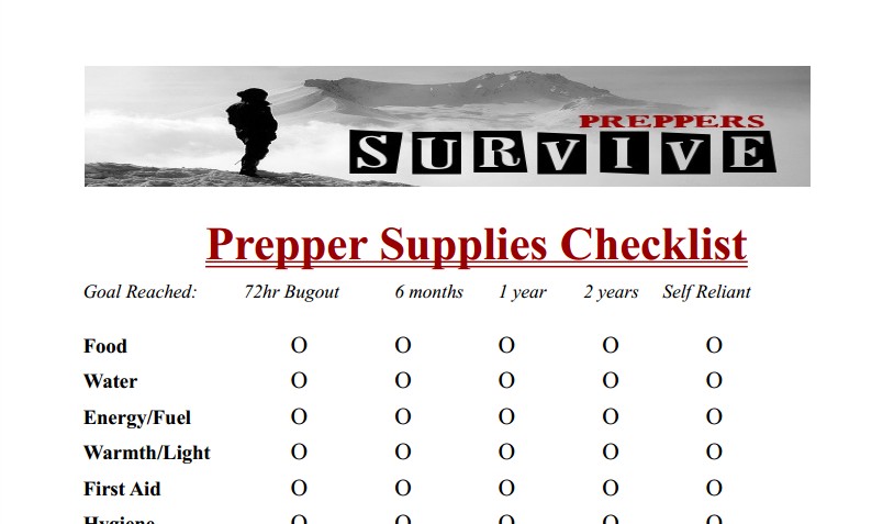 Prepper Food List - Preppers Supplies Checklist