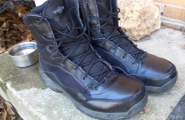 waterproofed boots sitting in the sun to dry