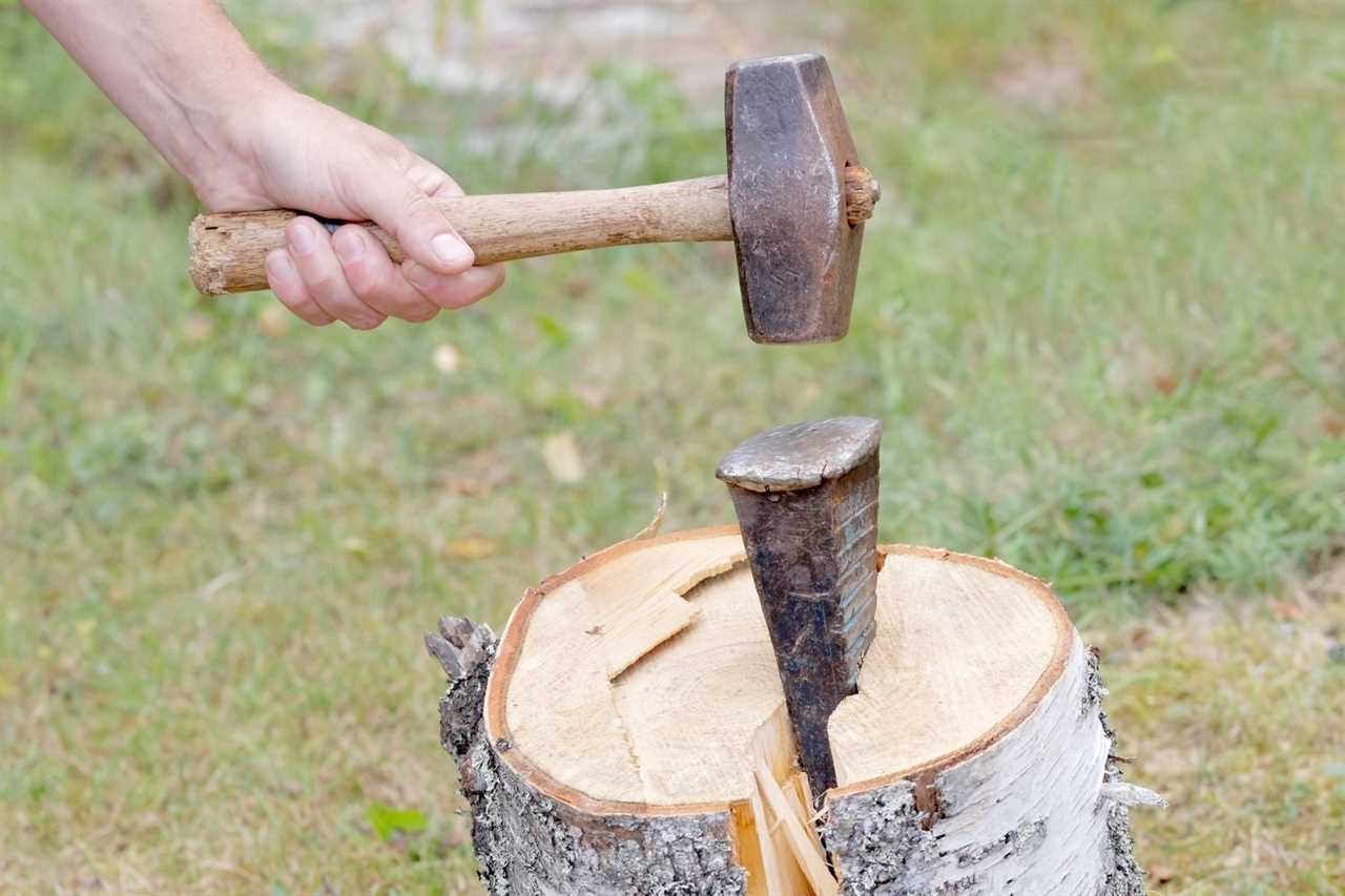 splitting wood with a knife