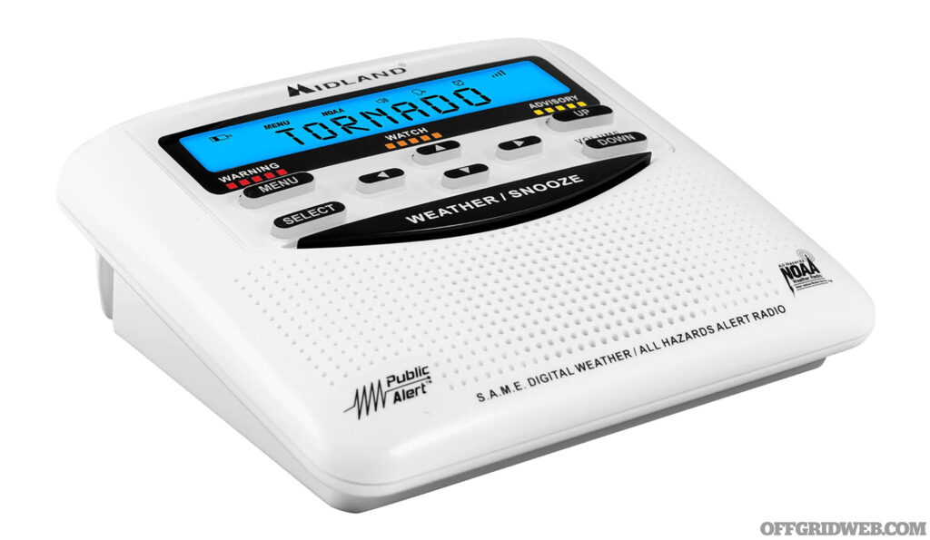 Studio photo of a Midland NOAA weather radio.