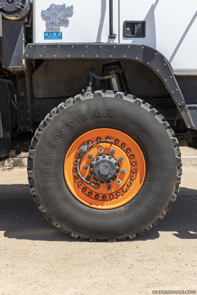 Photo of the tire being used on the mil spec overland LMTV.