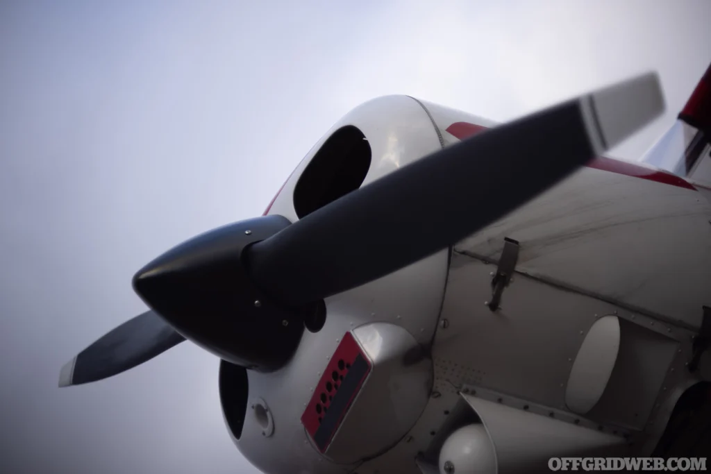 Photo of the propeller of a bush plane.