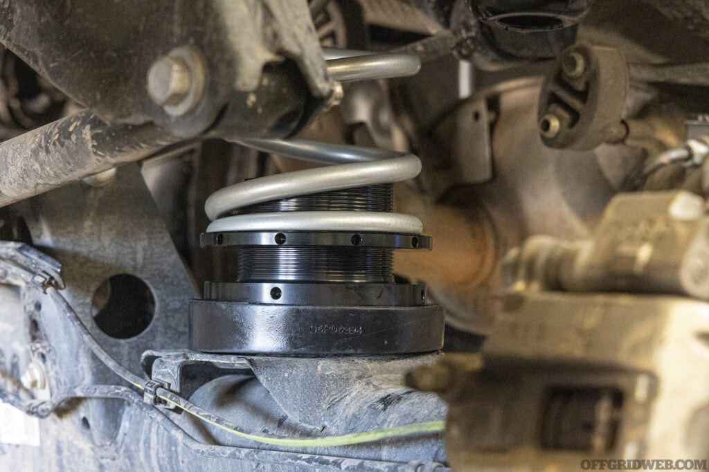 A piece of suspension installed on an overland 4runner.