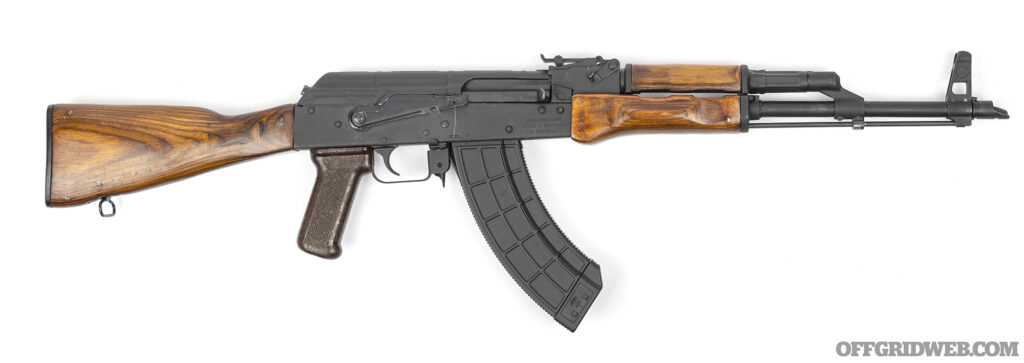 Studio photo of an AK rifle.