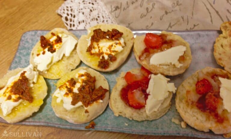 Pioneer biscuits with savory and sweet toppings