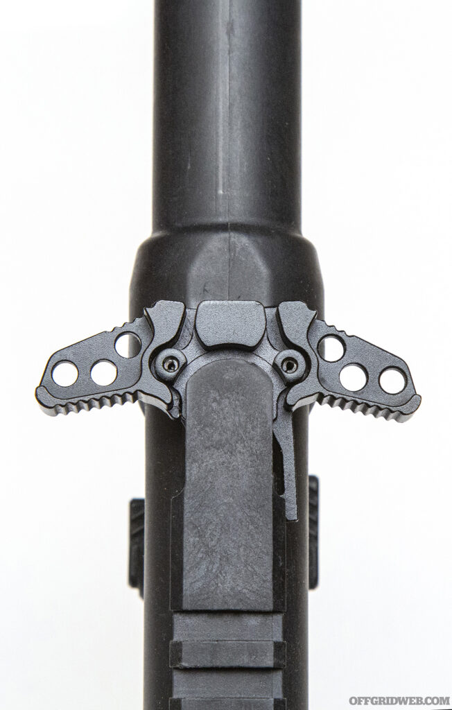 Studio photo of the charging handle of the .22 AR.