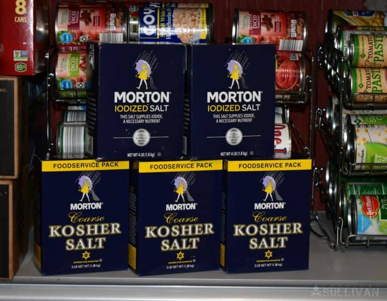 boxes of salt on pantry shelves