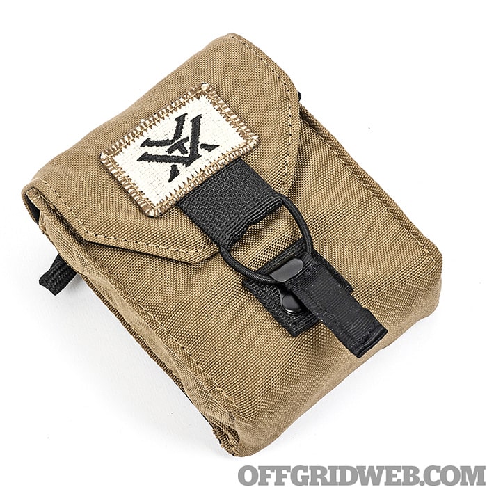 Photo of the storage pouch for the Vortex monocular as part of the pros and cons of optics article.