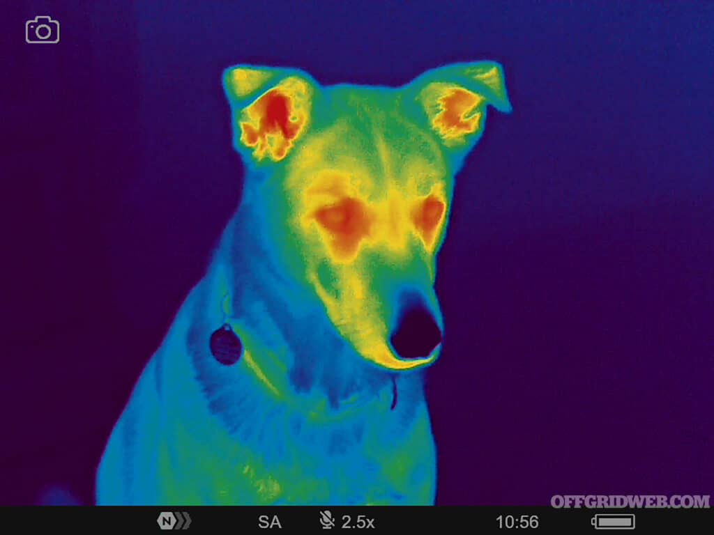 Photo of a view through a thermal optic.