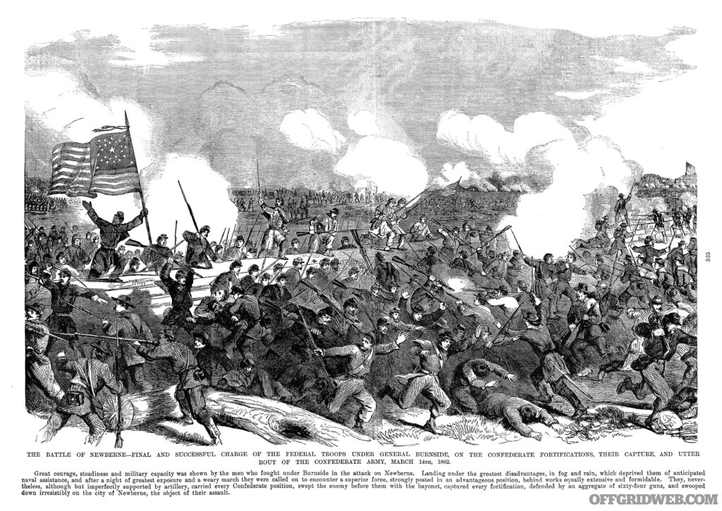 Engraving of The Battle of New Bern-Final and Successful Charge of the Federal Troops under General Burnside on the Confederate Fortifications, March 14, 1862 Civil War Engraving from 