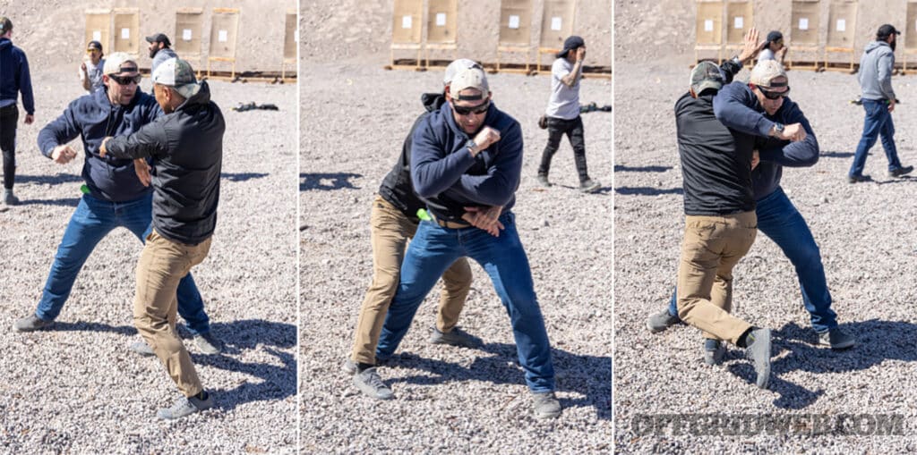 three images of wheelgun close combat training