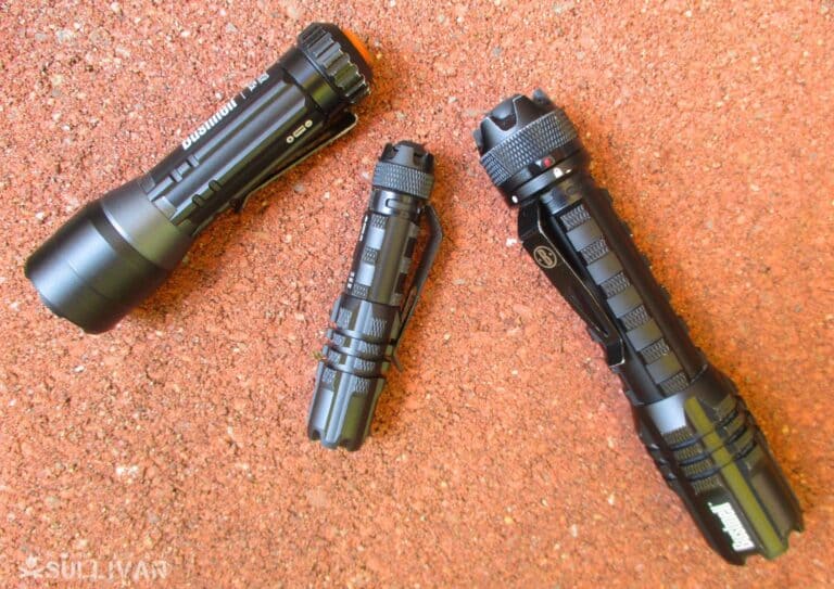 three tactical flashlights