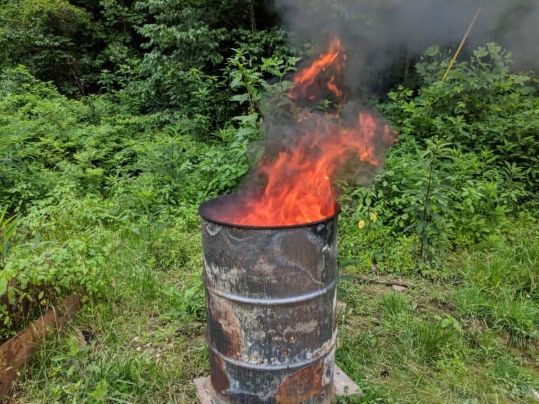 a functioning burn barrel close-up