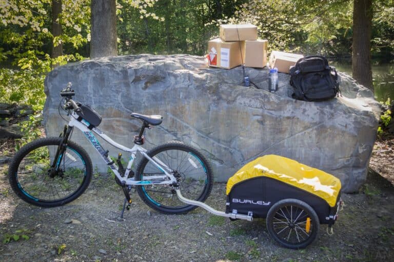 bike with trailer attached and survival supplies