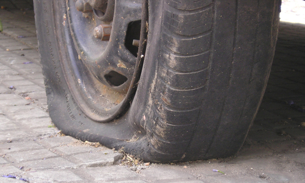 Image of a damaged tire after a storm