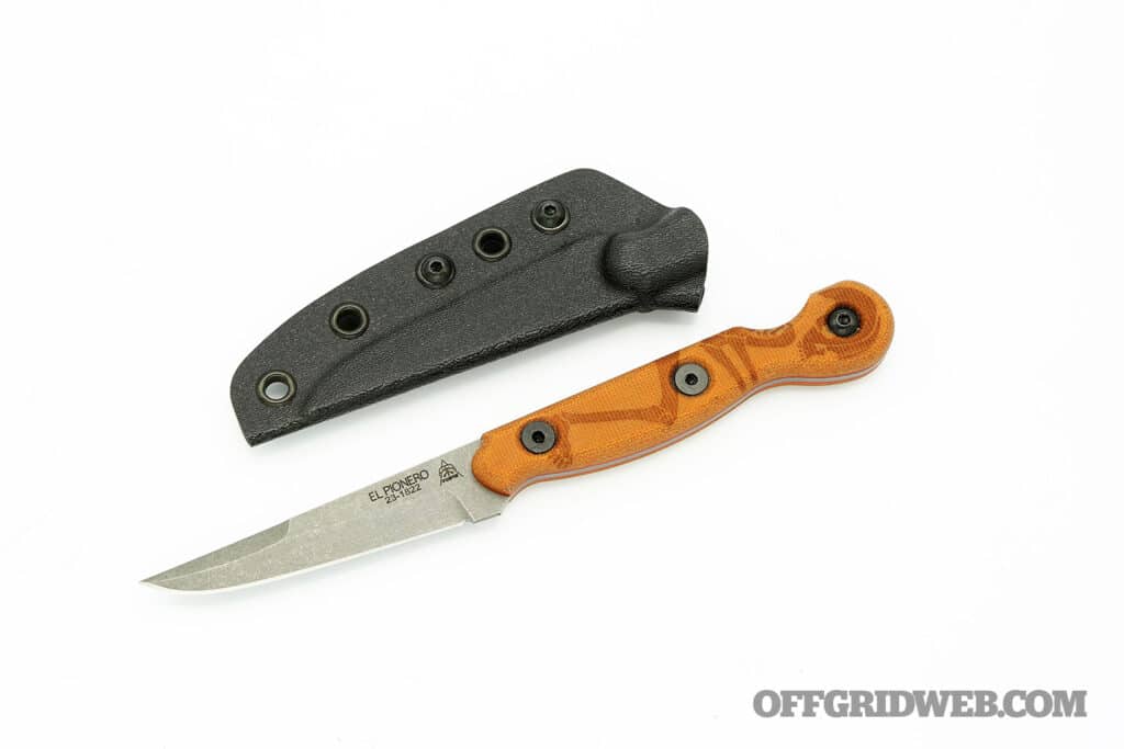 Image of the TOPS Knives El Pionero with kydex sheath