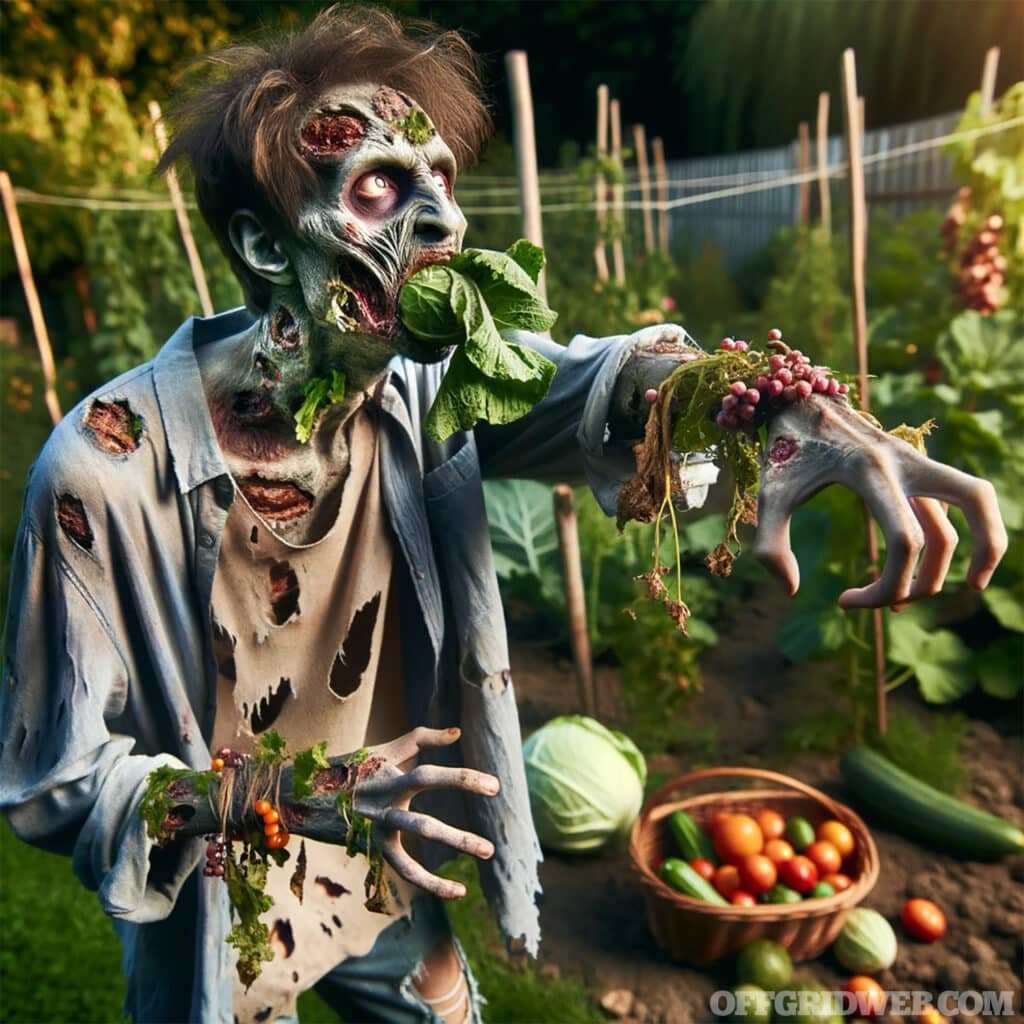 AI generated photo of a vegetarian zombie.