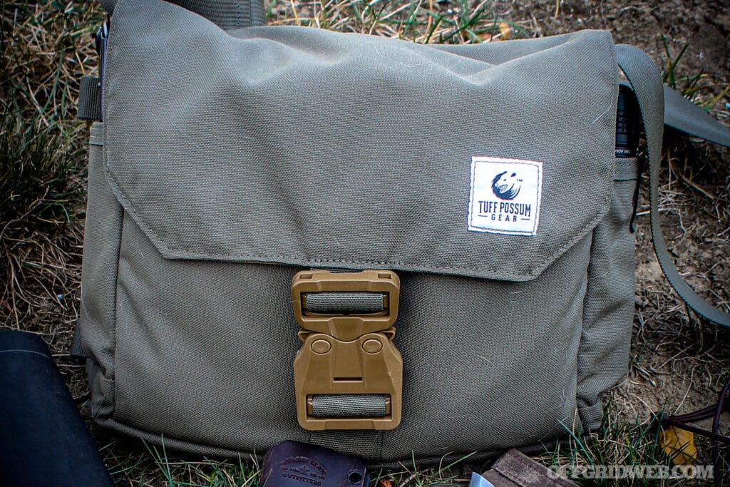 image of the tuff possum shckleton edc satchel used for a bushcraft gear kit