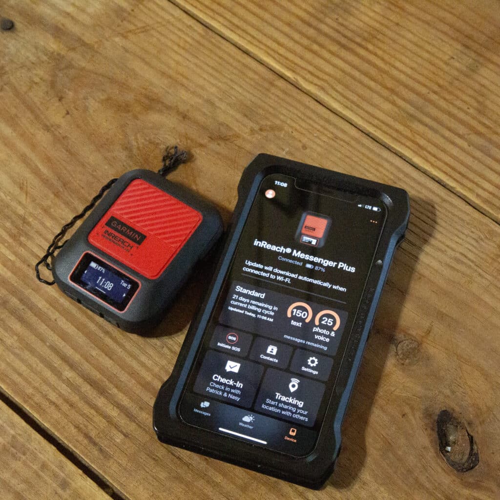 Photo of the Garmin InReach and its smartphone interface.