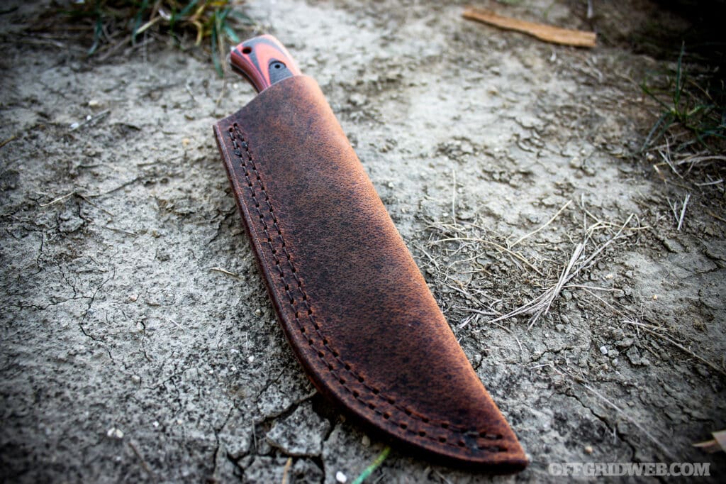 image of bruin in a badger claw outfitters leather sheath