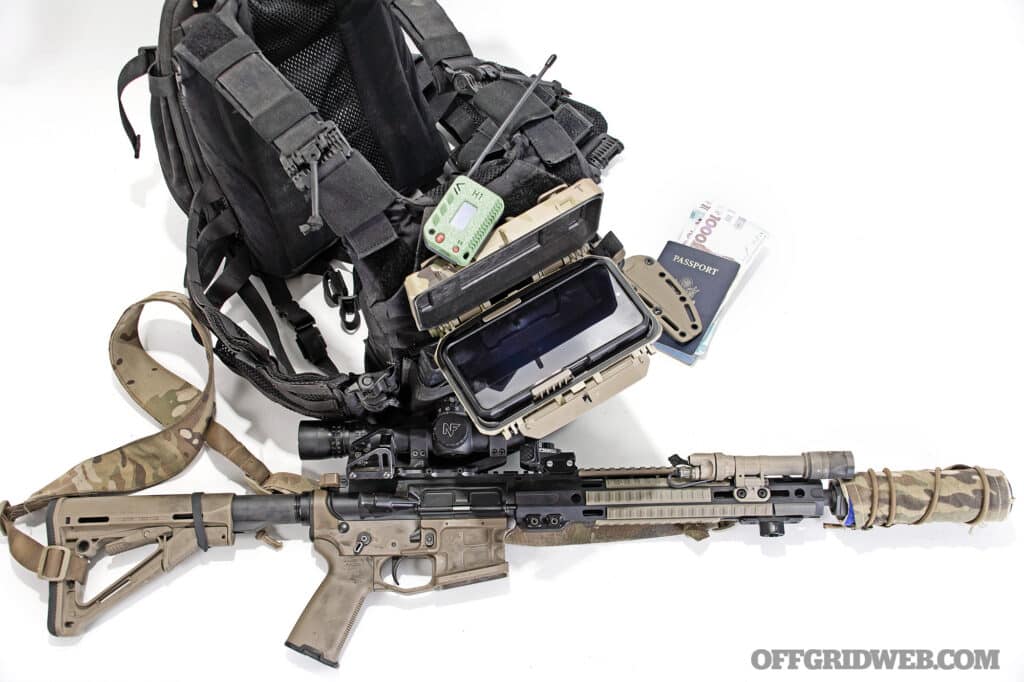 military gear with open secure comms case 