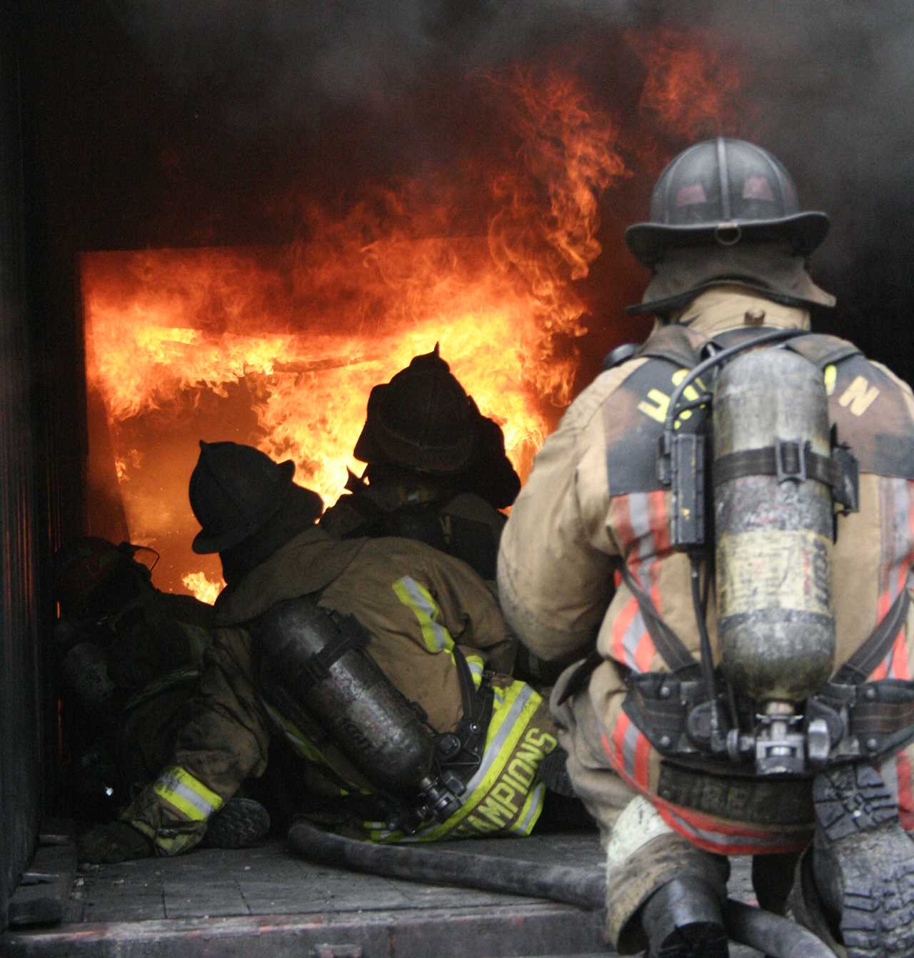 fire dept battling a house fire