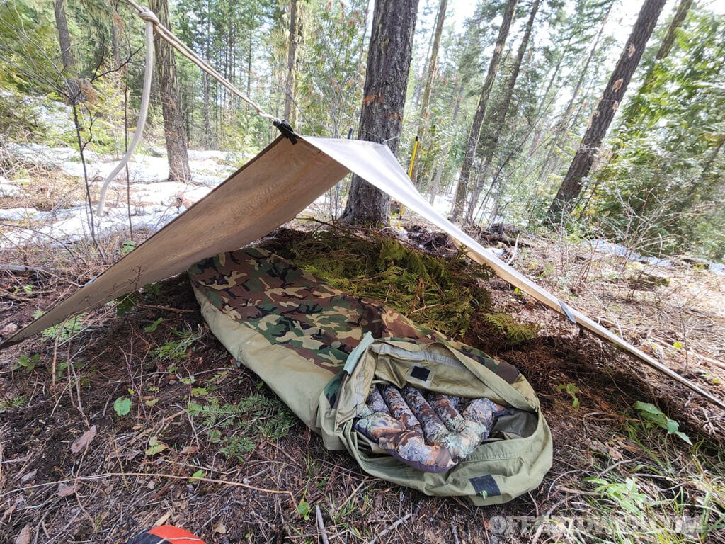 survival shlelter in the woods